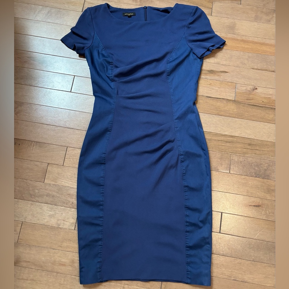Escada Blue Short Sleeve Mini Dress Ruched Contrast XS size 0-2 contrast